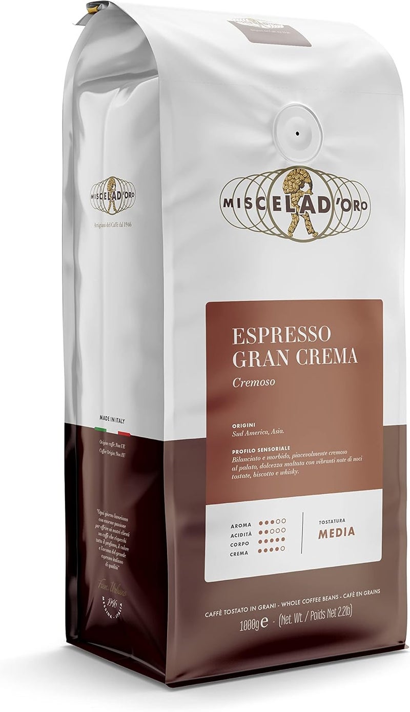 Miscela D'Oro Gran Crema Espresso Beans - 2.2 lb (1000g) - Medium Roast Whole Coffee Beans
